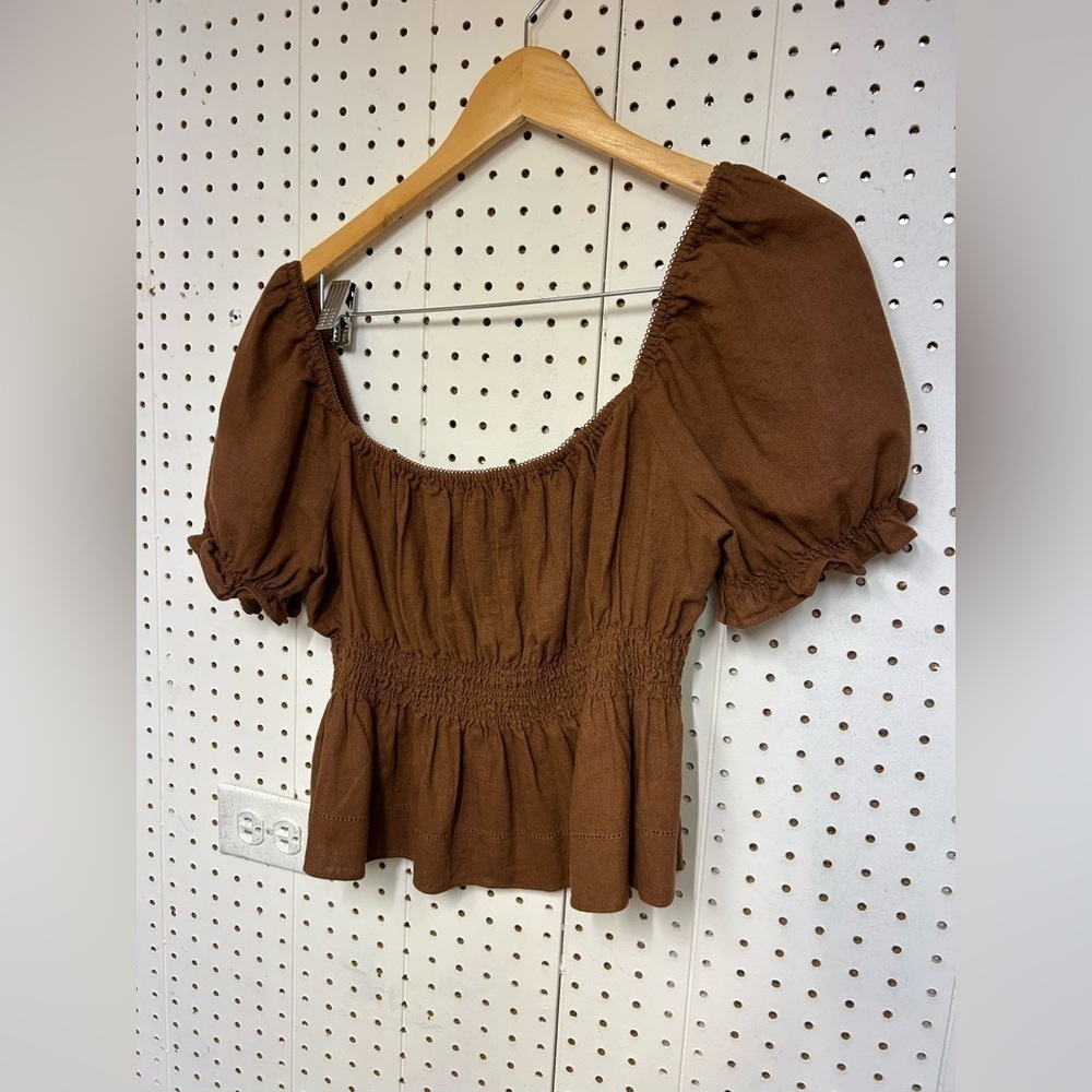 Aritzia Sunday Best Linen Blend Brown Chocolate Top - Picture 2 of 5
